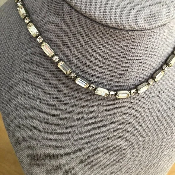 Vintage Weiss Signed Baguette Radiant Crystal Rhinestone Chain Necklace - Picture 4 of 10